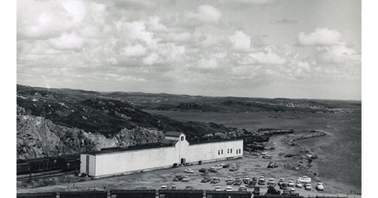 Aerial of a port aux basque train station