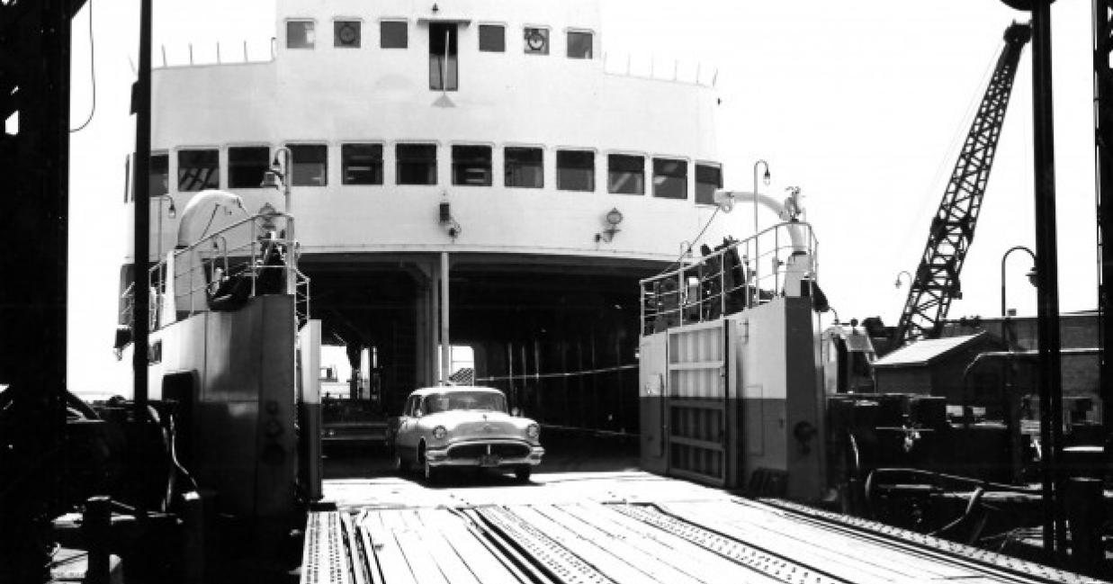 car pulling out of the original MV Confederation