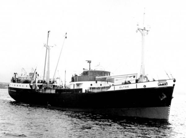 Image: black and white, starboard view of the MV Clyde 